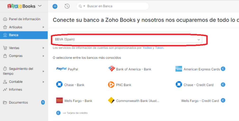 Agrega banco Zoho Books